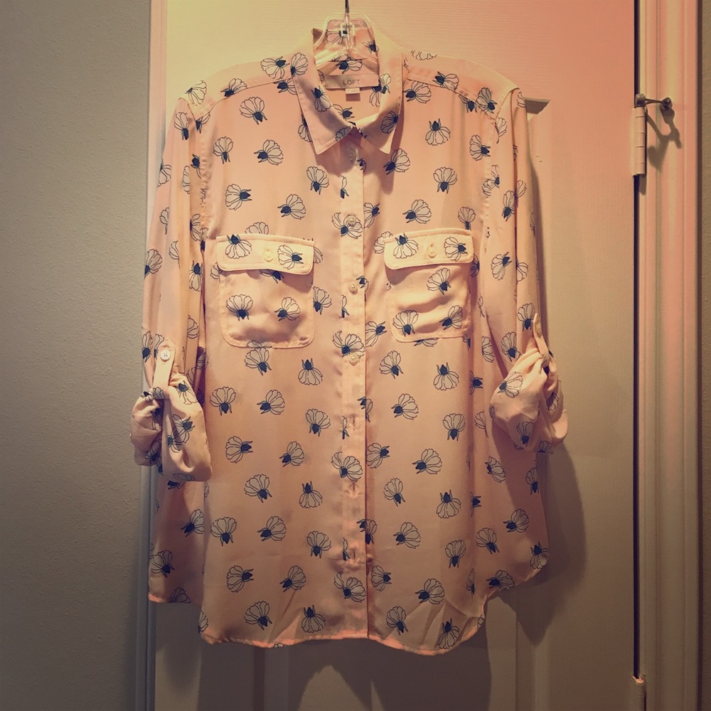 Loft tab-sleeve chiffon blouse L